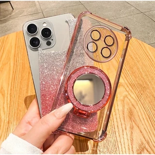 เคสแหวนเพชร ตั้งได้ สำหรับ iPhone X 11 13 14 15 16 16Pro max 15Pro เคสกระจก สวยหรู กากเพชร แหวนกระจก 2in1 กันกล้อง BB1