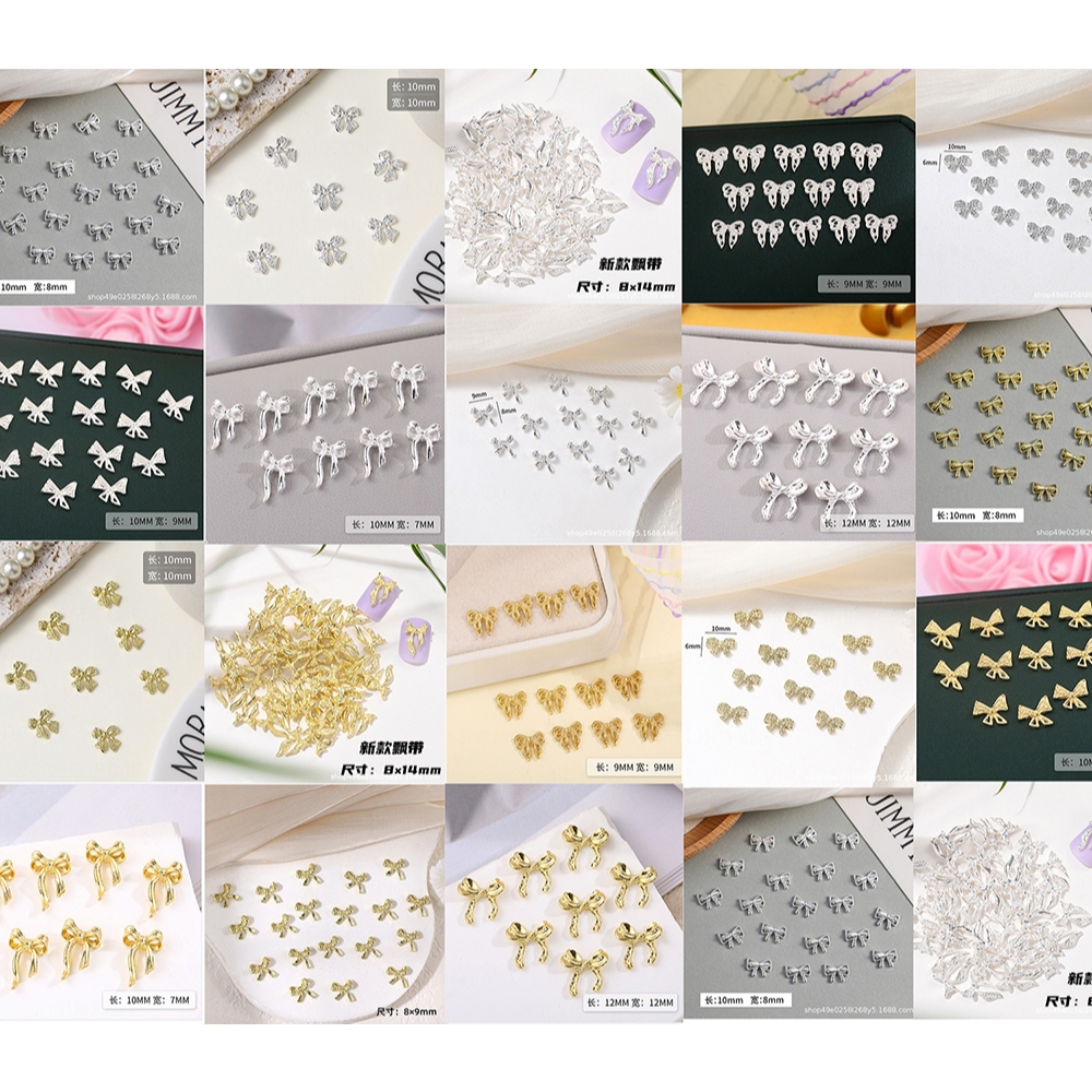 B2.[ถุงละ 10 ชิ้น]🎀🩵🎀โบว์สีเงินขาว โบว์สีทอง โบว์ติดเล็บ น่ารัก ๆ พร้อมส่งเลยจ้าา