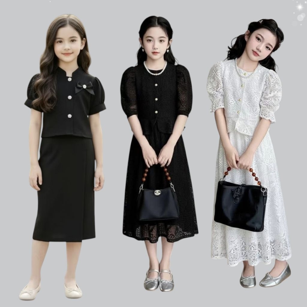 ❤️พร้อมส่ง♥️ชุดไทยเด็กผ้าไหมจิตรลดาแขนตุ๊กตาชุดไทยสีดำ