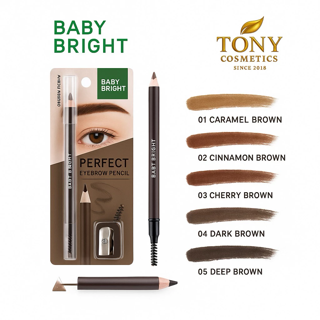 Baby Bright - Perfect Eyebrow Pencil ดินสอเขียนคิ้ว แถมกบเหลา เบบี้ไบร์ท ดินสอเขียนคิ้วเนื้อเนียนกันน้ำกันเหงื่อขนาด1.2g