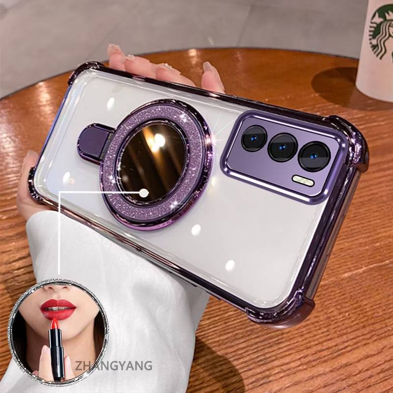 เคสใส ขอบสี ตั้งได้ สำหรับ Realme C71 C85 C75 Note70 14 14T 14Pro เคสกระจก สวยหรู กากเพชร แหวนกระจก 2in1  กันมุม