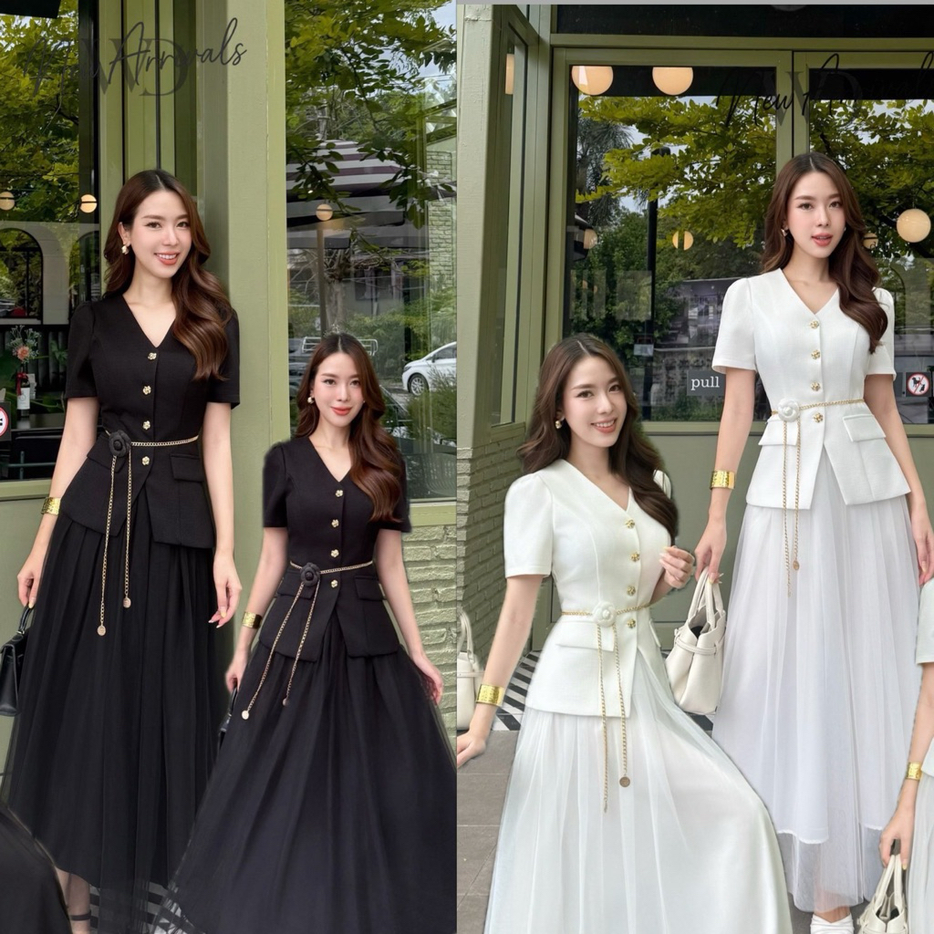 ชุดเรียบสวย ชุดไปงานสีขาว สีดำ Winelada