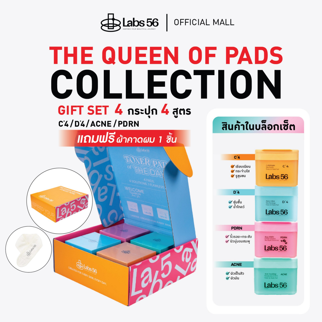 Labs56 Giftset 4 กระปุก 4 สูตร D4,C4,PDRN ,ACNE โทนเนอร์ แอนด์ มาสก์แพด