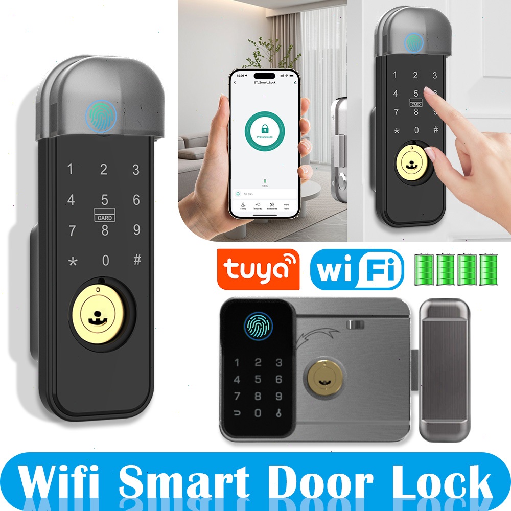 TUYA WiFi digital door lock ล็อคประตูอิเล็กทรอนิกส์สมาร์ทลายนิ้วมือล็อคสองด้านล็อคดิจิตอล IC การ์ดล็อคประตู