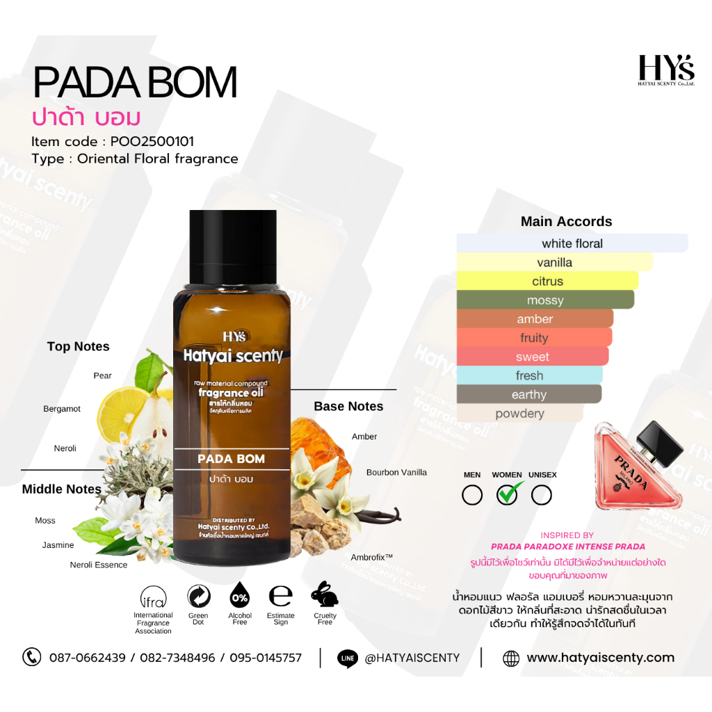 หัวเชื้อน้ำหอม กลิ่น PADA BOM ปาด้า บอม