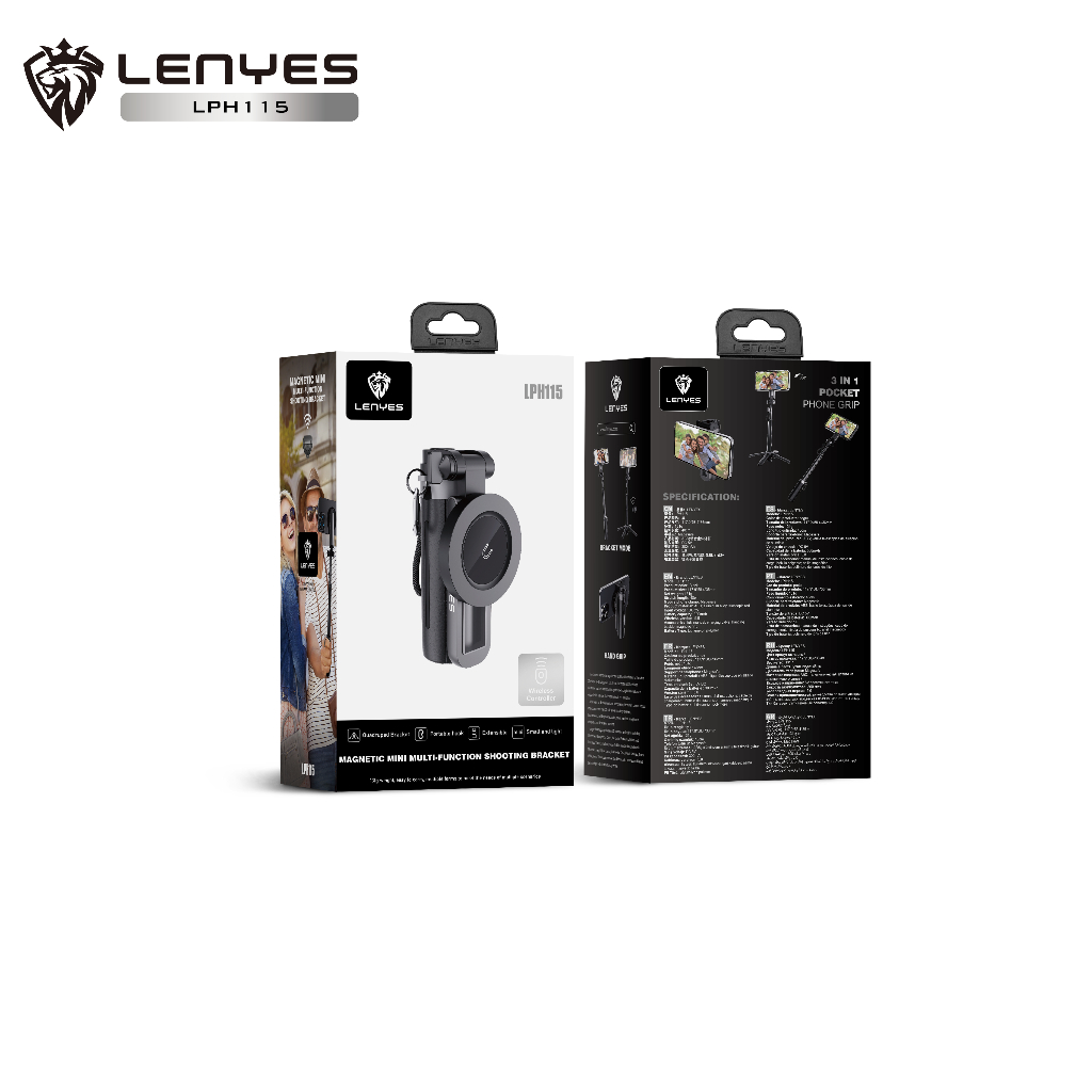 [รุ่นใหม่อัพเกรดมีที่หมุนล็อค] Lenyes LPH115 ไม้เซลฟี่อเนกประสงค์ แบบเสริมความแข็งแรง มัลติฟังก์ชั่น