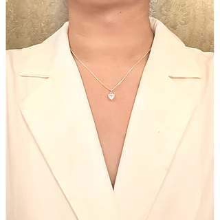 สร้อยคอเงินแท้ 92.5 พร้อมจี้หัวใจฝังเพชรสวิส รุ่น Alicia เคลือบทองคำขาว 18k แถมฟรีเซ็ตของขวัญ