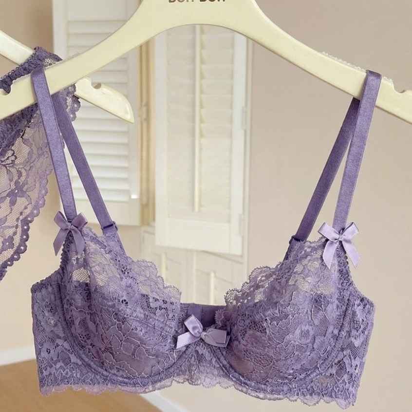 Bmme👙เสื้อชั้นในลูกไม้ 3/4 คัพ ดีไซน์ผ้าโปร่งเบาสบาย ตกแต่งด้วยโบว์ไหม สวมใส่สบายและเซ็กซี่