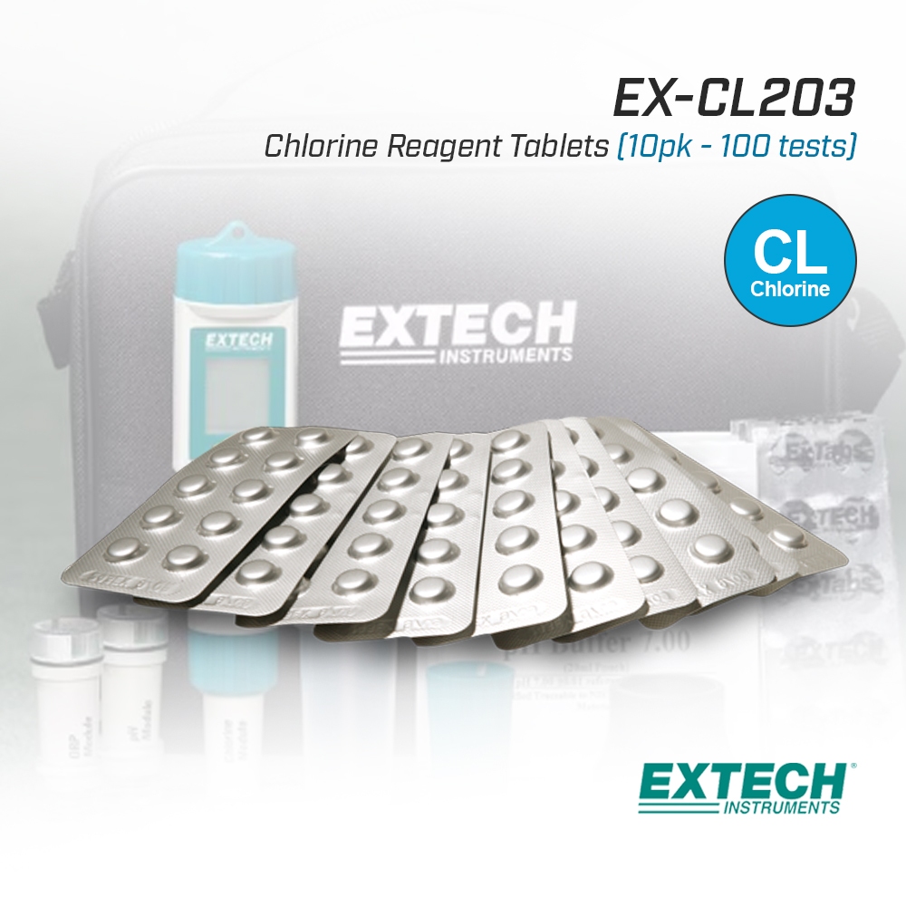 EXTECH EX-CL203 Chlorine Reagent Tablets | เม็ดยารีเอเจนต์วัดคลอรีน 10 แผง ทดสอบได้สูงสุด 100 ครั้ง