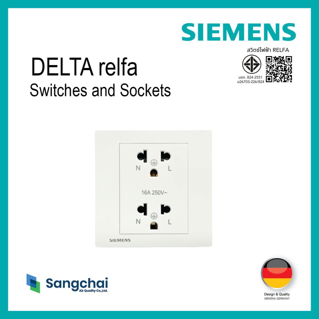 Relfa Plus เต้ารับคู่ มีกราวด์ มีม่านนิรภัย (พร้อมฝา) ขนาด 86 มม. (มีสีให้เลือก)