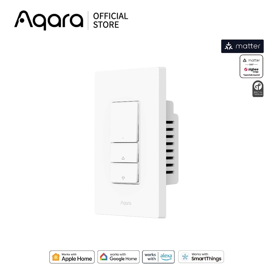 Aqara Dimmer Switch H2 US สวิตช์หรี่ไฟอัจฉริยะรองรับ Matter (Thread) + Zigbee ใช้ได้ทั้งมี/ไม่มี Neutral