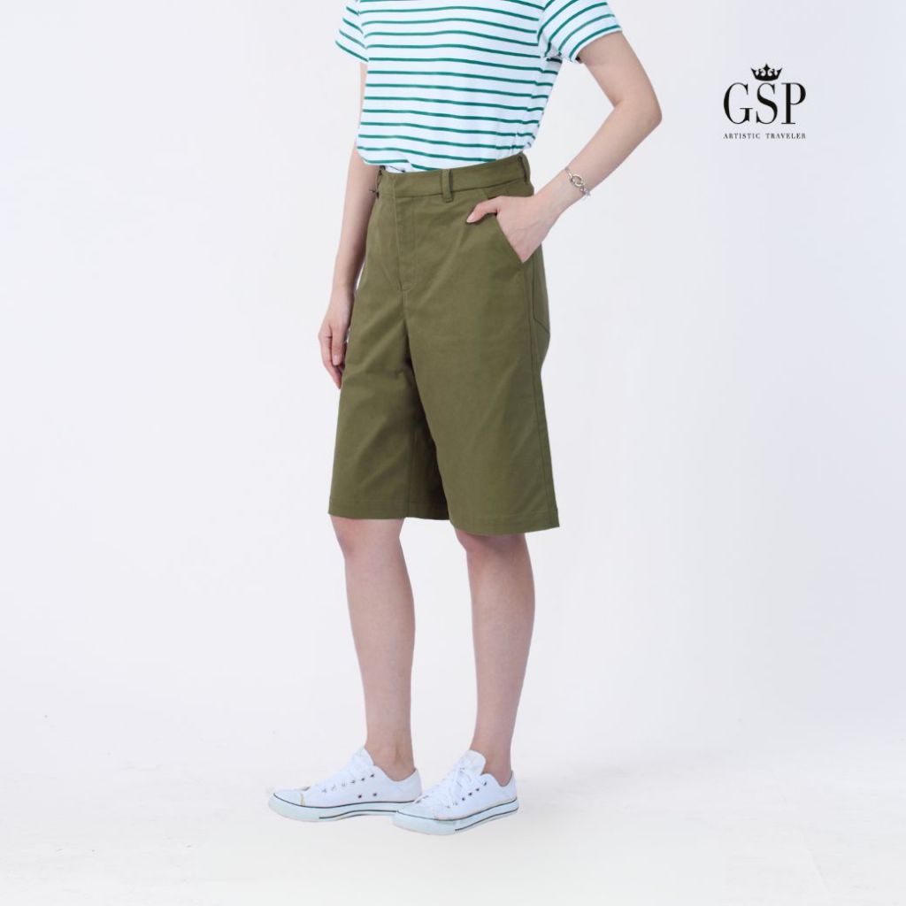 GSP Woman's Pants Chino short กางเกงผู้หญิง ขาสั้น สีเขียวเข้ม P9YDDR