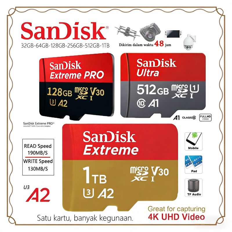 Sandisk Memory Card MicroSD 32GB 64GB 128GB Classic 10 Ultra A1 A2 U3 Extreme Extreme Pro