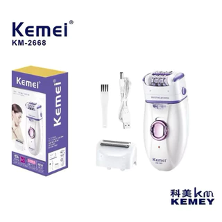( NEW Package )KEMEI KM2668 km-2668เครื่องถอนขนและโกนขนไร้สาย 2 in 1 หัวหมุนได้ มีสีแดงกับสีม่วง