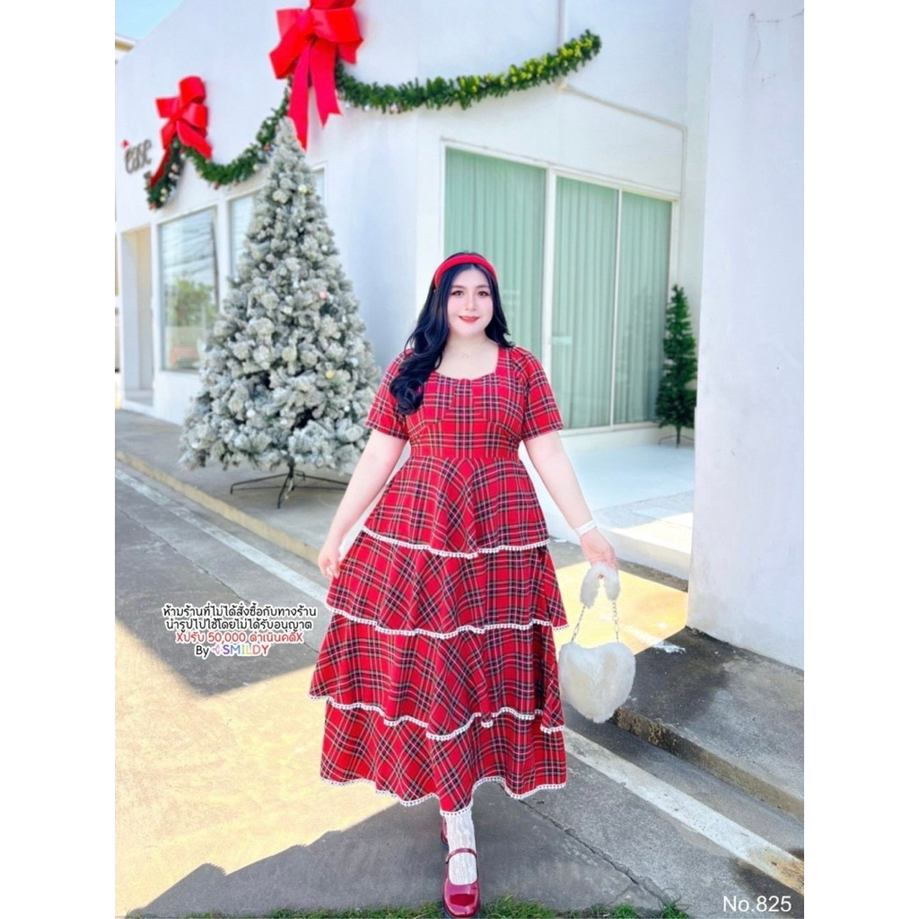 PS-S1D2❤️🎄 เดรสขนมชั้นลิมิเตด คอลฯคริสต์มาส เดรสคอเหลี่ยม ทรงสวยย เอวสม้อค มีเชือกผูกเข้ารูป
