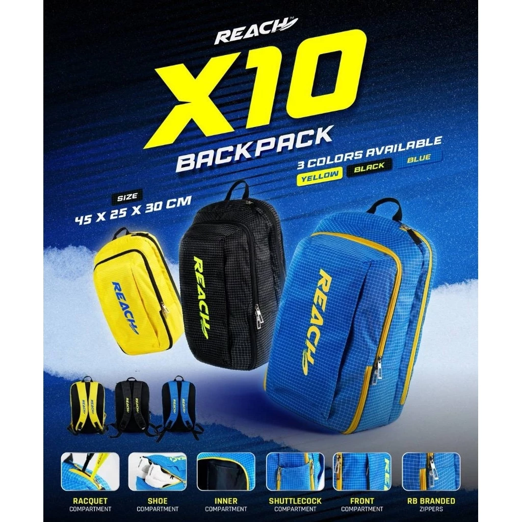 Reach X10 Backpack กระเป๋าเป้ใส่ไม้แบดมินตัน และสัมภาระรุ่น X10 Backpack