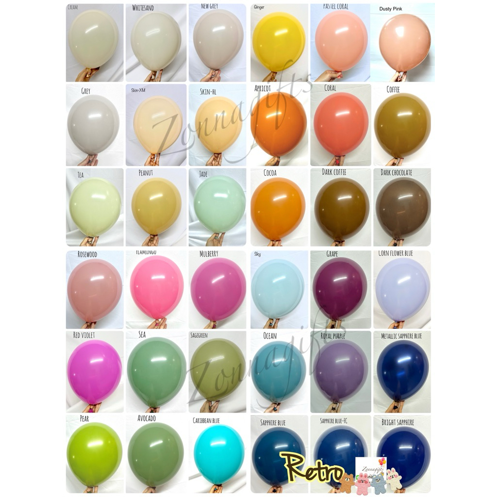 ลูกโป่งกลมสีเรโทร 6“12”18“ พร้อมส่งจากไทย