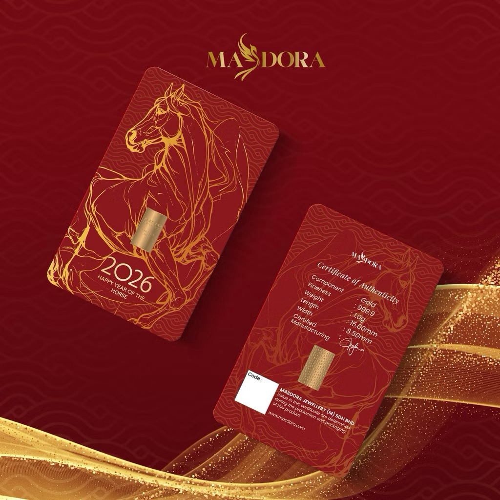 (พร้อมส่งก่อน23ธว)MASDORA 999.9 Gold Bar 1.00GM ~ Golden Horse Lunar (ทอง 999.9/24K)