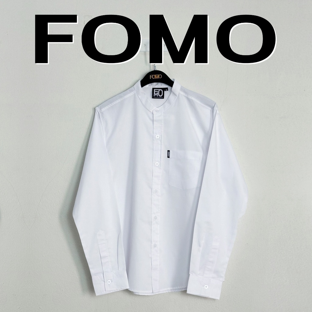 FOMO-เสื้อเชิ้ตคอจีน สีขาว เสื้อเชิ้ตคอจีน เสื้อคอจีน