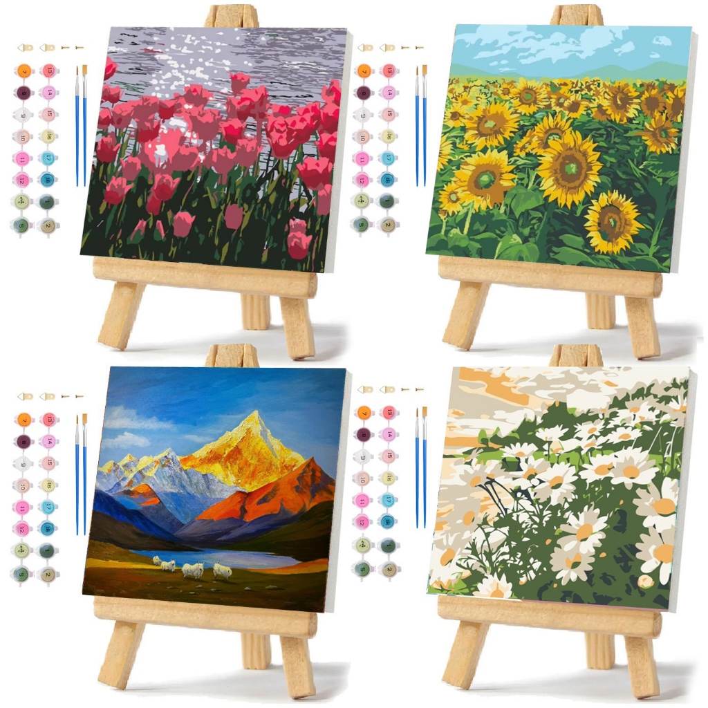 ระบายสีตามตัวเลข 20x20cm จิตรกรรม สีอะครีลิค ฝึกสมาธิ สนุกสนานไปกับงานศิลปะ DIY ของขวัญเด็ก