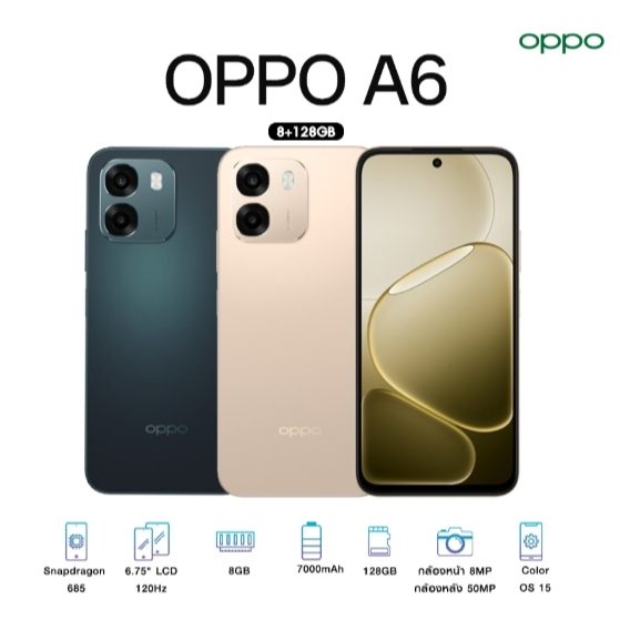 OPPO A6 Ram8GB/ Rom128GB จอ 6.75 แบตเตอรี่ใหญ่ 7,000mAh ชาร์จไว 45W กันน้ำกันฝุ่นระดับ