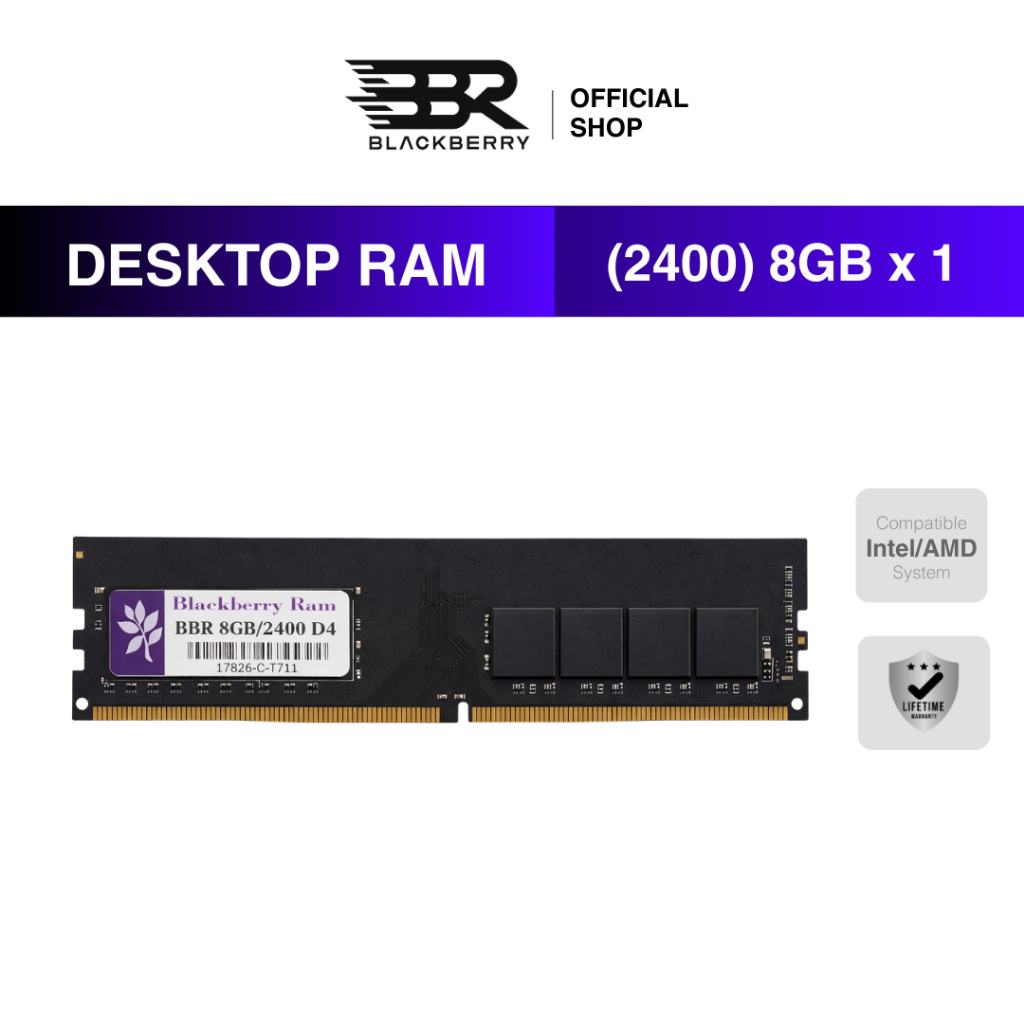 RAM PC DDR4 8GB 2400MHz Blackberry (BBR) 8 Chips รองรับ Intel/AMD ประกัน Lifetime