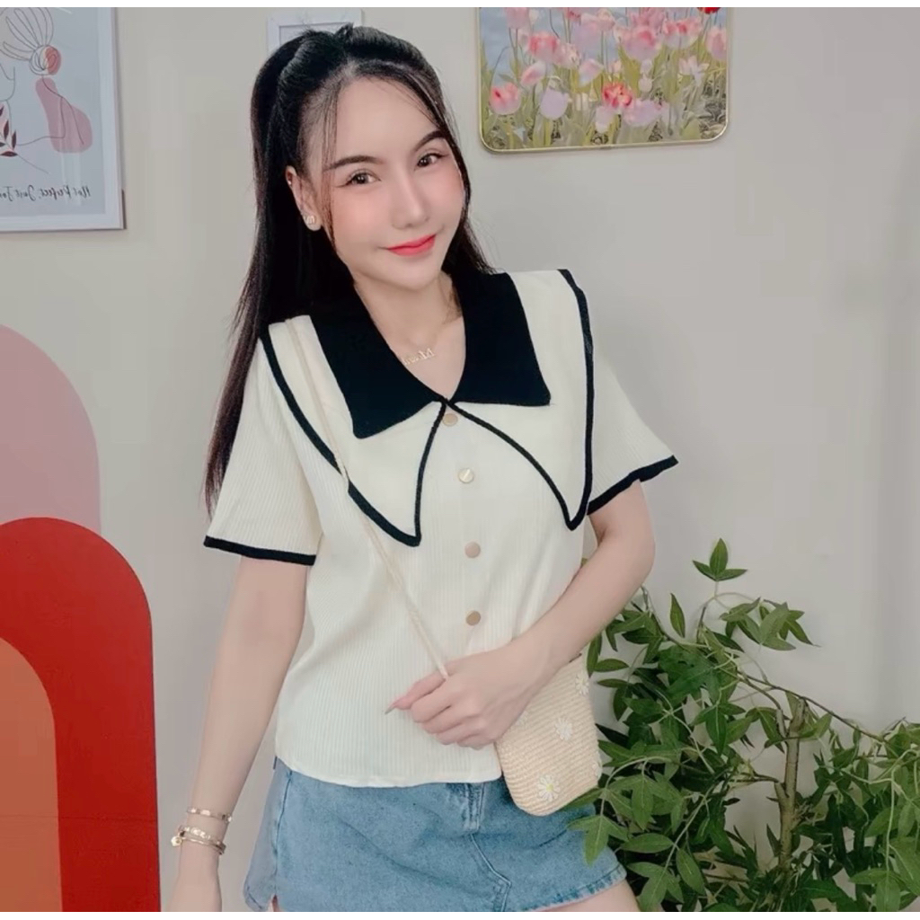 🧸 ส่งต่อ ใส่ 1 ครั้งใหม่มาก 🧸 เสื้อไหมพรม ป้าย Topping collection กระดุมหลอก สวยๆ 🥰