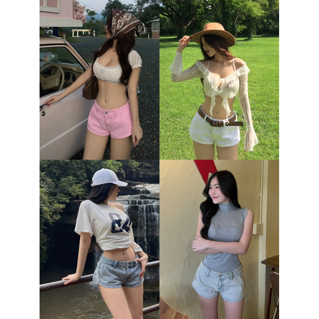 กางเกงยีนส์ขาสั้นเอวต่ำ KINNITA