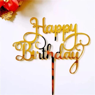 ป้าย happy birthday ป้ายปักเค้กวันเกิด แพค1ชิ้น (ลอกฟิล์มออกก่อนใช้งาน)