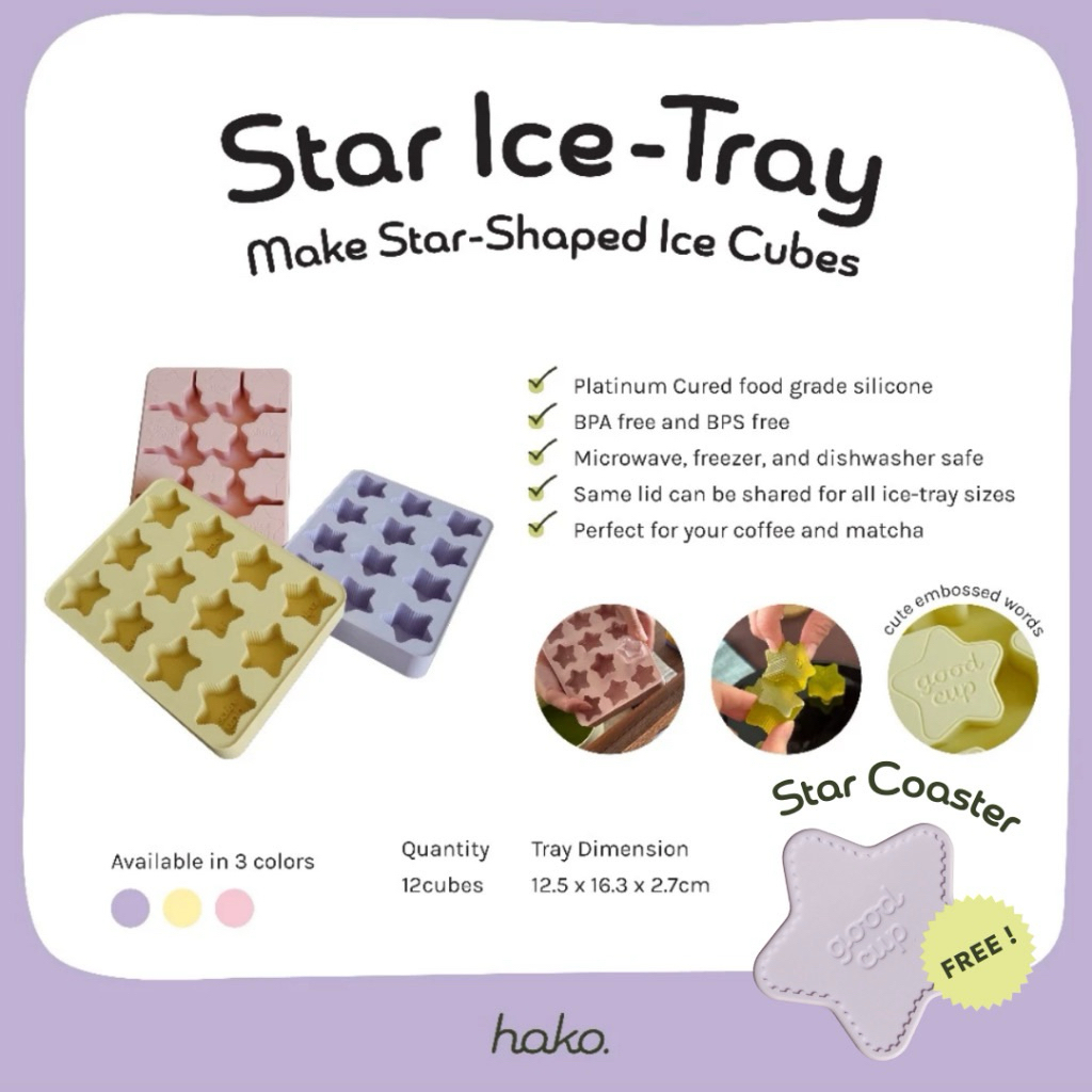 [พร้อมส่ง] HAKO Silicone Ice Tray : Star ถาดน้ำแข็งซิลิโคนรูปดาว - PINK💗 [Food Grade] (แถมที่รองแก้ว