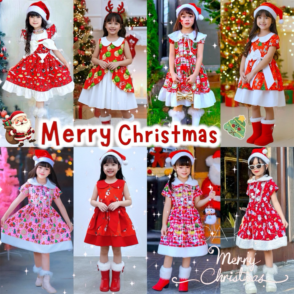 (Am) ✅สินค้าพร้อมส่ง ชุดคริสต์มาส ชุดซานตี้ เดรสสีแดง เดรสสีเขียว