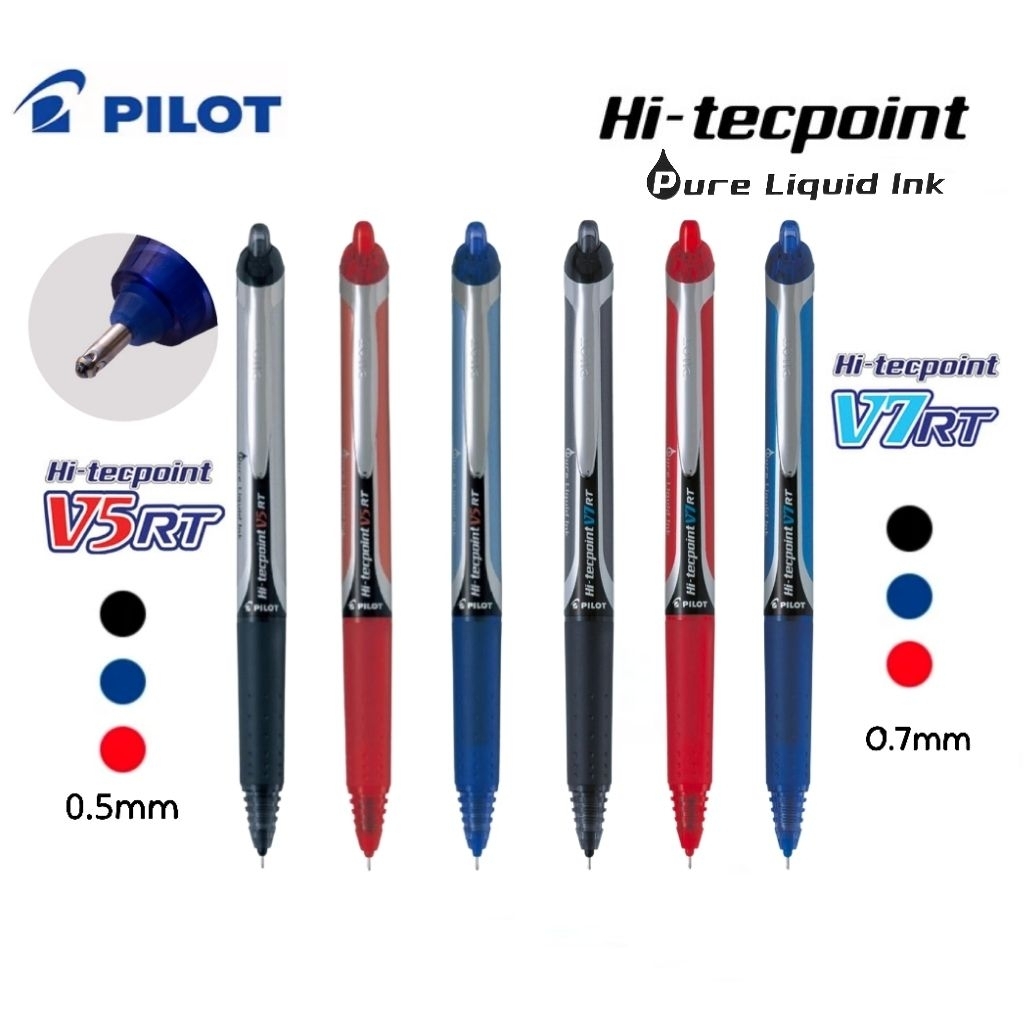 Pilot ปากกาหมึกเจลหัวเข็ม Hi-Tecpoint V5/V7 ขนาด 0.5 มม. (BXRT-V5), ขนาด 0.7 มม. (BXRT-V7) Liquid In