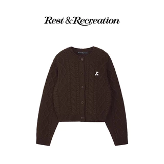 Rest and Recreation🇰🇷WOOL FISHERMAN KNIT CARDIGAN - BROWN เสื้อคาร์ดิแกนถักไหมพรมหนาปักลาย
