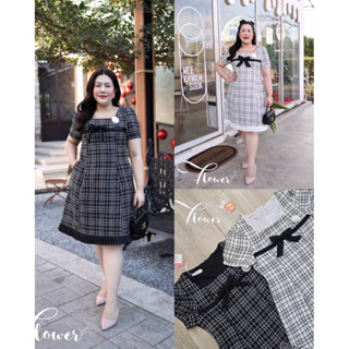 เดรสสาวอวบผ้าทวิต อก 40-52 ซับในทั้งตัว แต่งเข็มกลัดที่อกเรี…