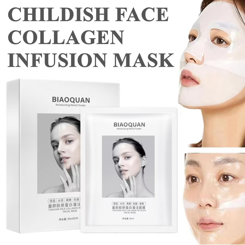 【มีสินค้าพร้อมส่ง】BIAOQUAN ใบหน้าของเด็ก มาส์กคอลลาเจนแช่หน้า หน้ากากให้ความชุ่มชื้นลึกคอลลาเจนต่อต้านริ้วรอย