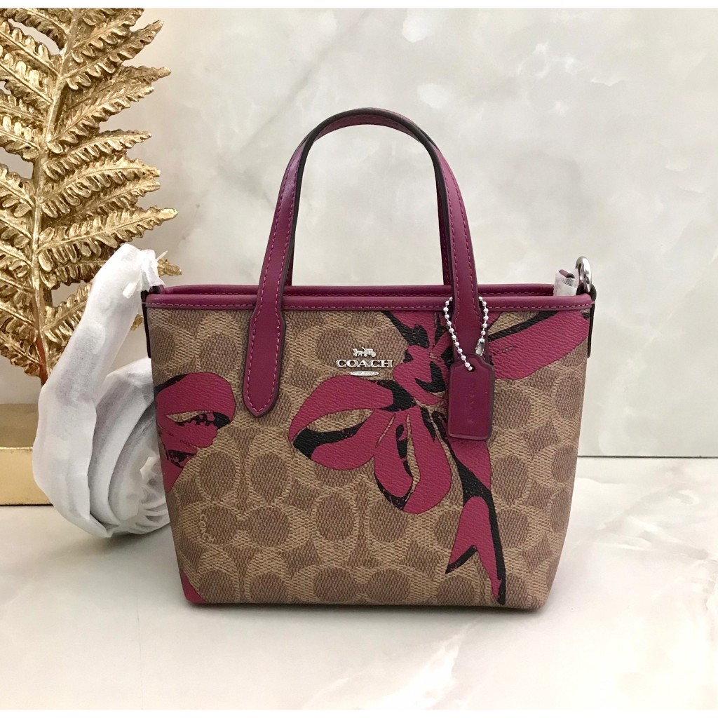 AD🎀(สด-ผ่อน) CY736 CITY MINI TOTE BAG IN SIGNATURE CANVAS WITH BOW PRINT