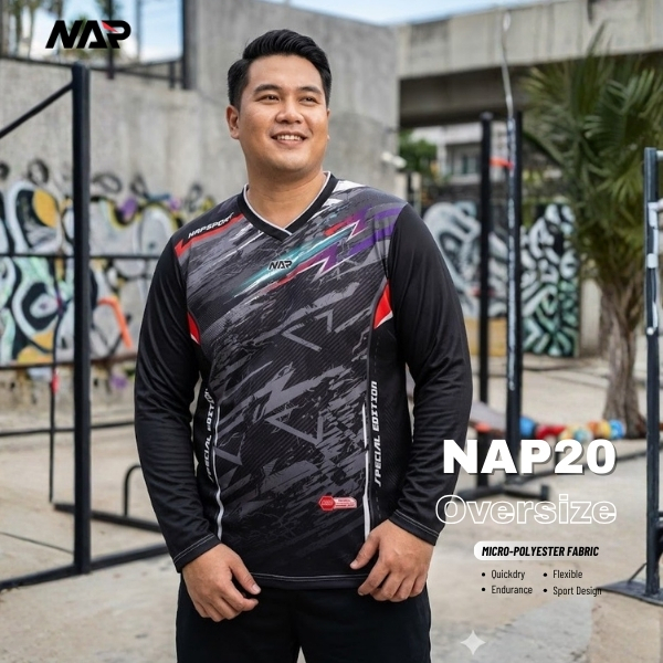 NAP SPORT เสื้อกีฬาแขนยาว รุ่น NAP20 ผ้าไมโคร ไซส์ใหญ่พิเศษ 5XL-7XL รอบอก 52-56นิ้ว made in Thailand