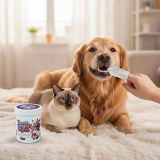 ถุงนิ้วขัดฟัน/เช็ดฟันสัตว์เลี้ยง 50 ชิ้น ถุงนิ้วพร้อมใช้ทำคว…