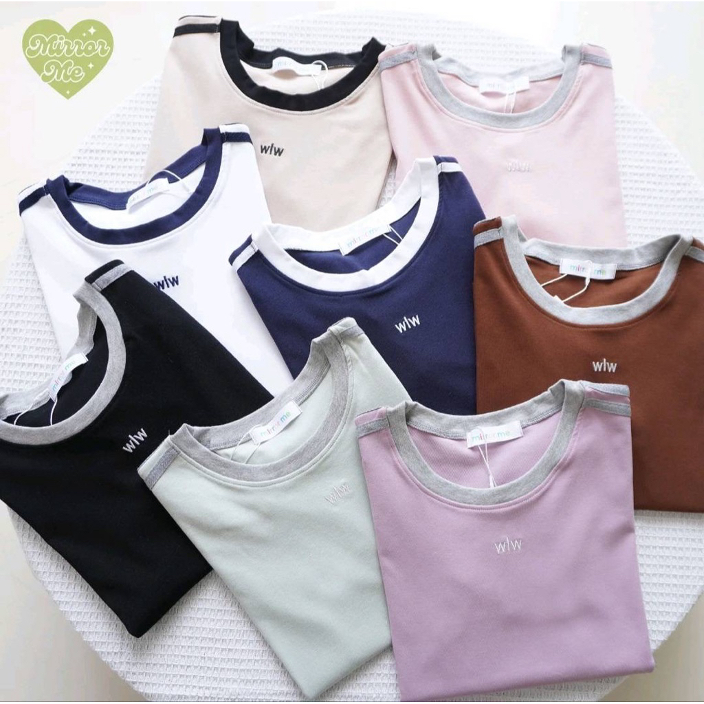เสื้อยืดคอกลมตีแถบทูโทน wlw