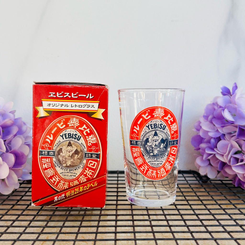 แก้วเบียร์ YEBISU LAGER BEER ORIGINAL ขนาดเล็ก มือสอง จากญี่ปุ่น