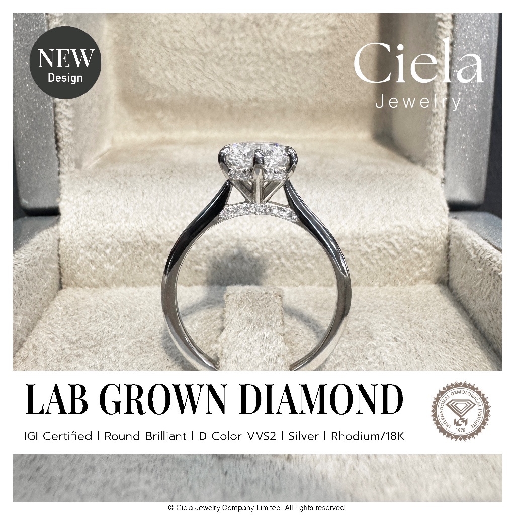 แหวนชู Cathedral Hidden Halo 6เตย เพชร Lab Grown (CVD) Cert. IGI น้ำ100 VVS2 Silver925 𝐂𝐢𝐞𝐥𝐚 𝐉𝐞𝐰𝐞𝐥𝐫𝐲