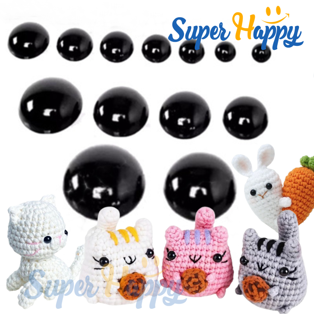 ดวงตาพลาสติก ครึ่งซีก สีดำ | ตากลมแปะ ตาตุ๊กตา DIY | สำหรับถักโครเชต์ นิตติ้ง Amigurumi งานแฮนด์เมด
