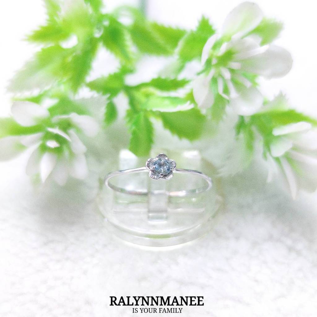 S6408 แหวนพลอยอความารีนแท้ ( Natural Aquamarine ) ตัวเรือนเงินแท้ 925 ชุบทองคำขาว,ชุบทอง,ชุบพิงค์โกล์ด งานสั่งทำ