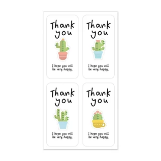 สติ๊กเกอร์ขอบคุณ ติดแก้ว ถุง ติดกล่อง สี่เหลี่ยมผืนผ้า 100ดวง sticker thankyou S31
