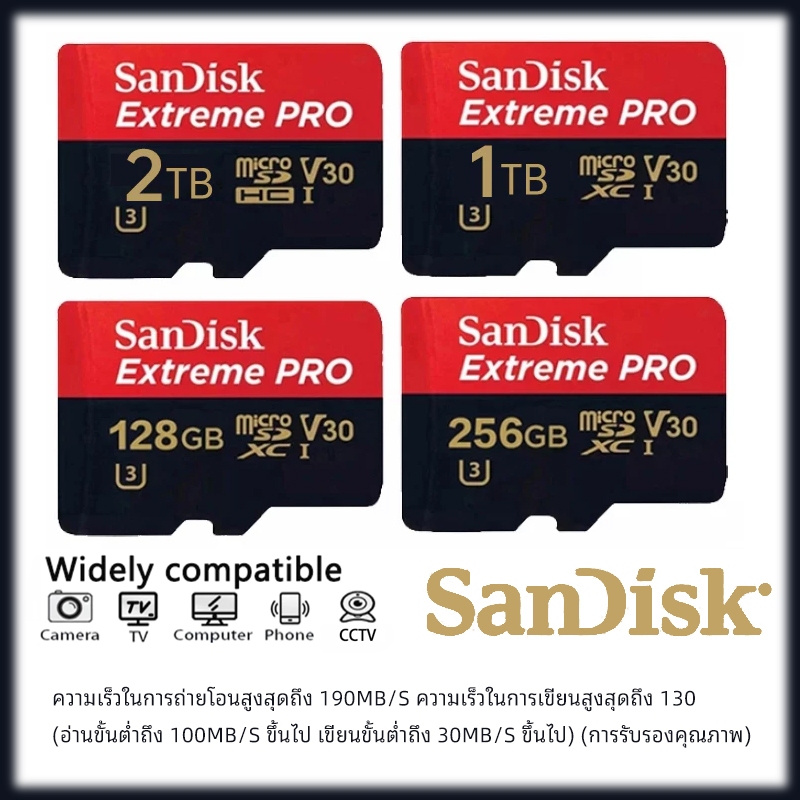 Micro SD Card SanDisk Extreme Pro 256GB ความเร็ว U3 - สำหรับเกมมิ่ง กล้อง DSLR โ