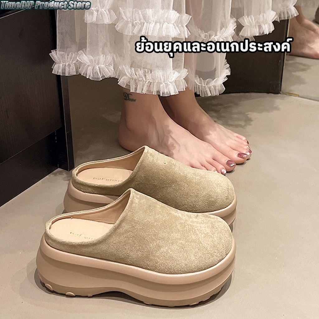 รองเท้าแตะผหู้ ญงิ Baotou สไตล์ครึ่ง sole สำหรับ ดีไซน์ใหม่เพิ่มความสูง ย้อนยุค Soled San รองเท้า