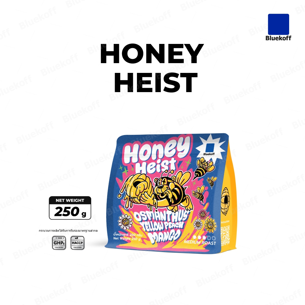 Bluekoff เมล็ดกาแฟเบลนด์ Honey Heist (ฮันนี่ ไฮส์) Arabica100% บรรจุ 250 กรัม