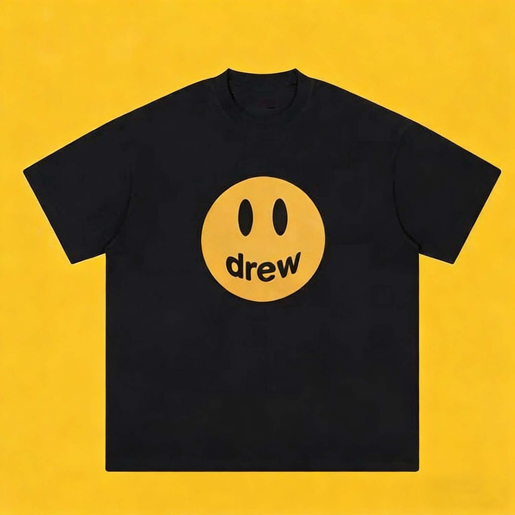 [ห้ารายการสุดท้าย] เสื้อยืดคอกลมสั้นแขน 100%cottons DREW Streetwear ลายSmiley Logo สีขาว/ดำ ไซส์M-3XL สวมสบาย Bieber's s