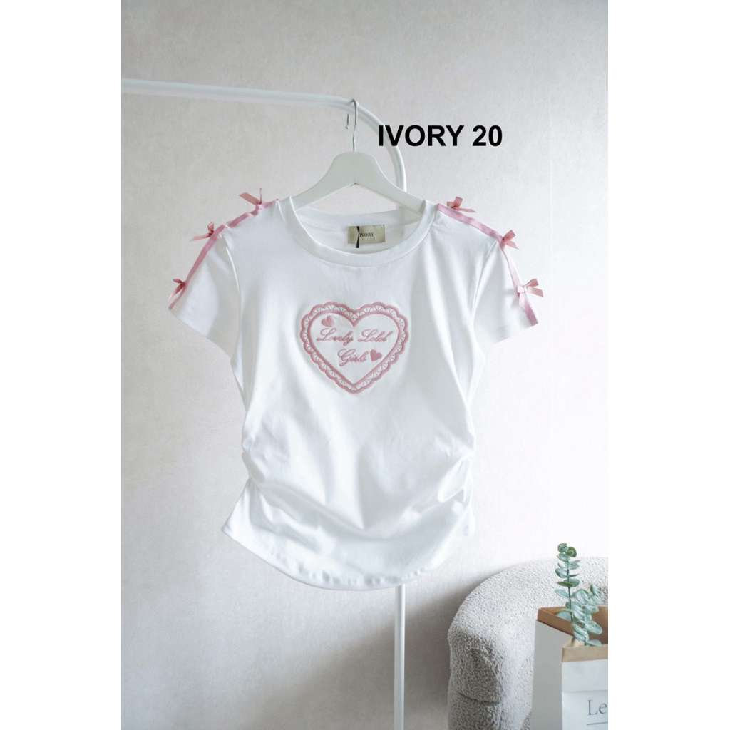 VV242- VV243 -ป้ายIVORYเสื้อยืดผ้ายูนิโคล่ แขนสั้นหยุมข้าง