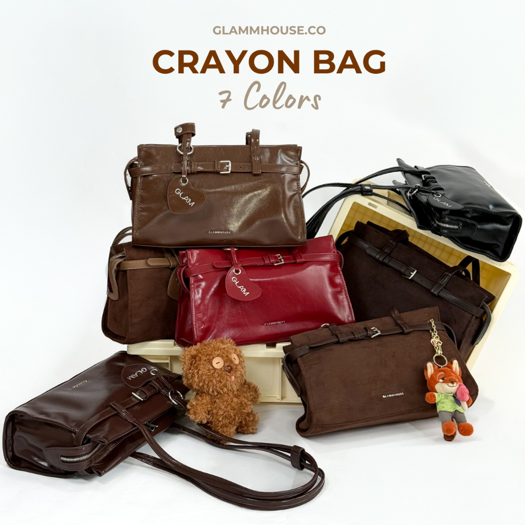 อ่านรายละเอียดก่อนสั่งนะคะ Glammhouse - Crayon bag คอมพลีทลุคด้วยดีเทลสายเข็มขัดรอบใบสุดคลาสสิค